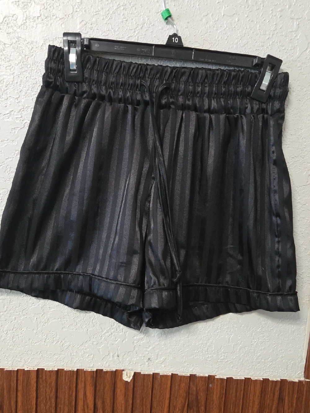 Black Satin Stripe Athletic Lounge Shorts with Drawstring